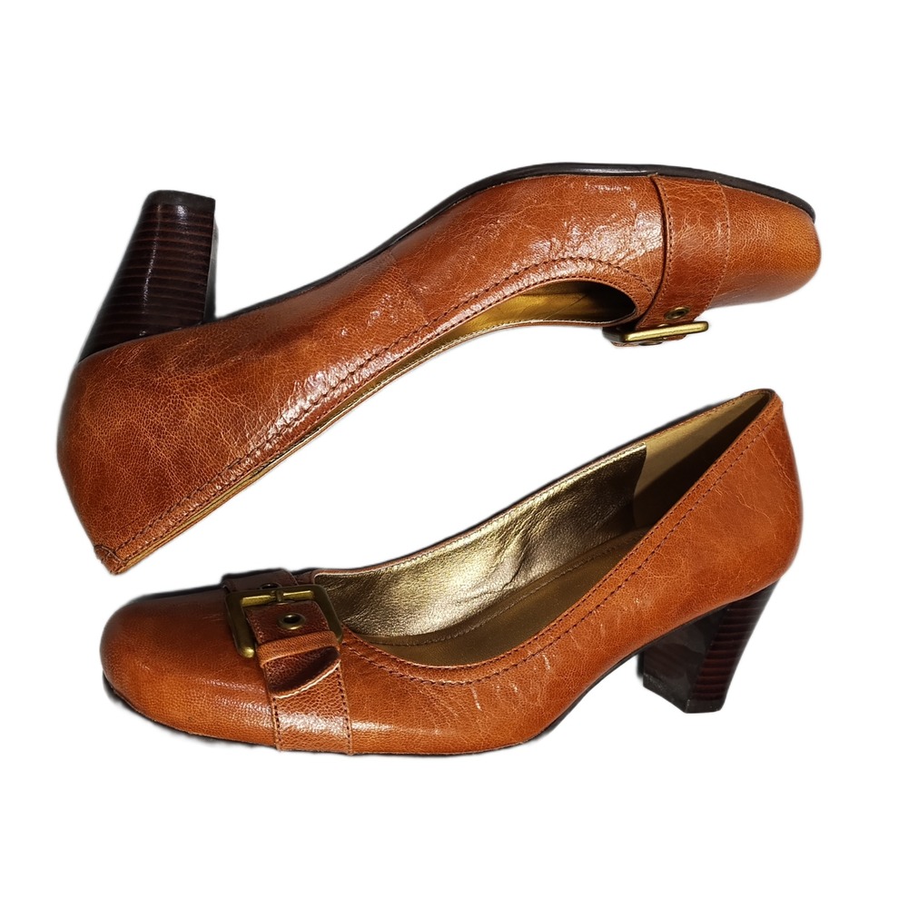 Ecco Pump Heels Womens EU Size 40 Brown Comfort Buckle Detail Round Toe Slip On